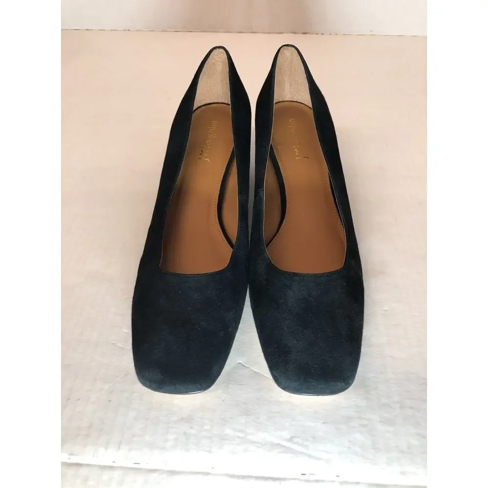 New J.Mclaughlin Casey Suede Black Block Heel Classic Office Mature Capsule 8.5